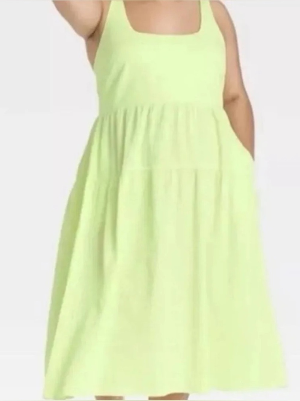 Chartreuse Tie-Back Tiered Midi Dress
